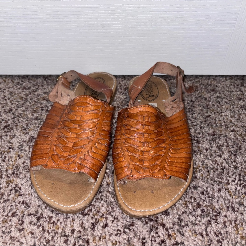 Brown Woven Leather Sandals